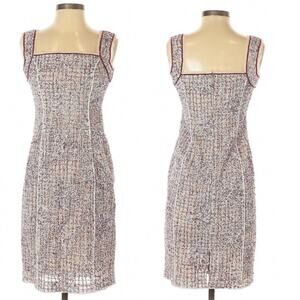 Worth New York tweed dress white burgundy square neck sheath fall winter holiday